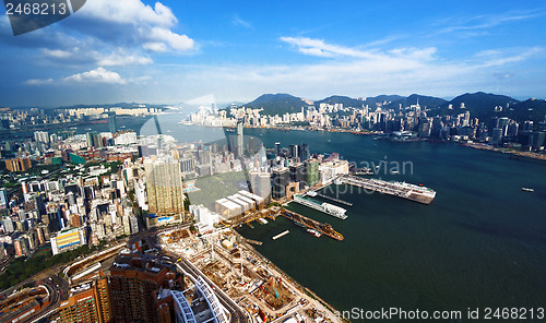 Image of Aerial view of Hong Kong harbor from Kowloon island 