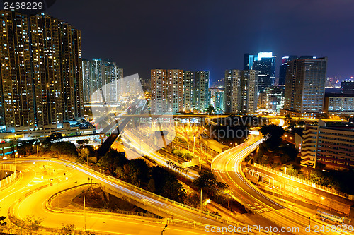 Image of highway and traffic at night, hongkong