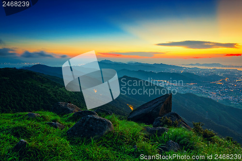 Image of hong kong sunrise on mountain 