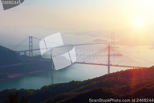 Image of Sunset at Ting Kau Bridge, view from Tsuen Wan, Hong Kong