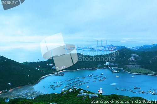 Image of Landscape. Sunset over the mountains and the sea               