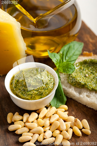 Image of Italian basil pesto bruschetta ingredients