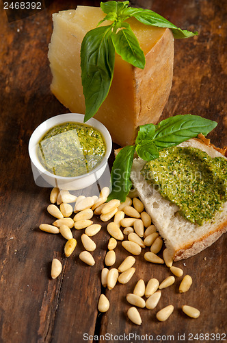 Image of Italian basil pesto bruschetta ingredients