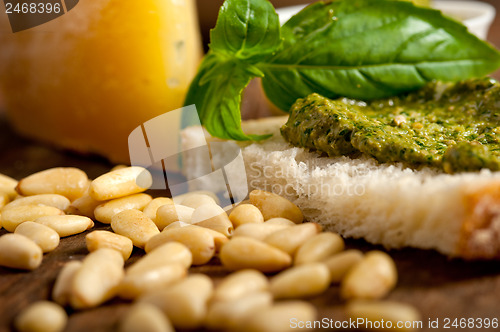 Image of Italian basil pesto bruschetta ingredients