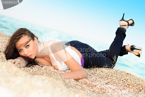 Image of Brunette on the beach