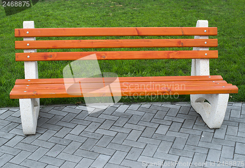 Image of Wooden benches in a park