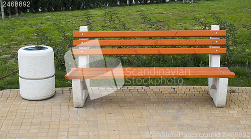 Image of Wooden benches in a park