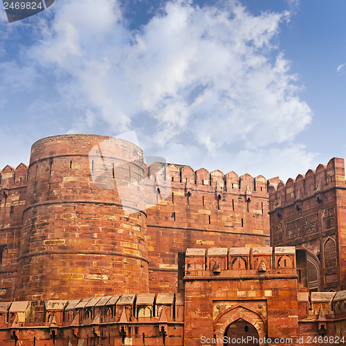 Image of Walls of the ancient Red Fort in Agra, India