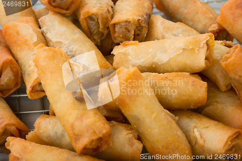 Image of Spring rolls on the market close up