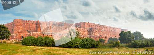 Image of Panorama of the ancient Red Fort in Agra. India