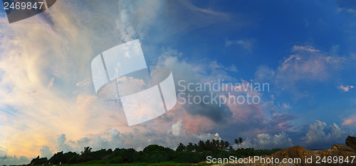 Image of Incredibly beautiful sky over tropical coast at sunset. Sri Lank