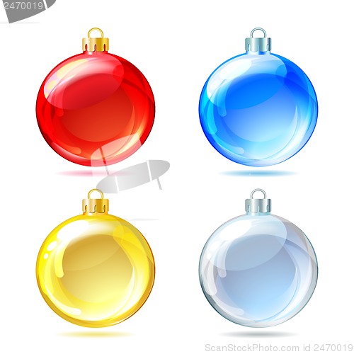 Image of Set of Glossy Christmas balls on white background.