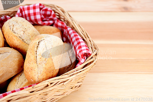 Image of Closeup of fresh petit pain in a basket