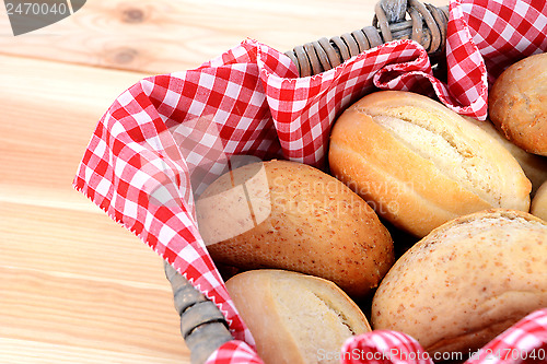 Image of Fresh bread rolls in a rustic picnic basket