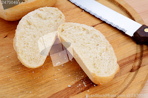 Image of Closeup of a freshly cut bread roll