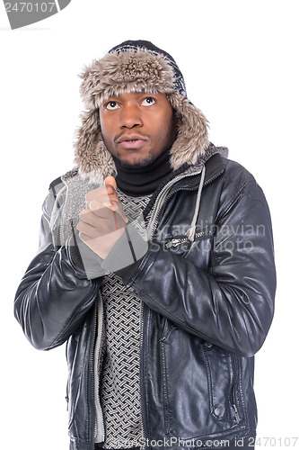 Image of Young African-American feeling cold