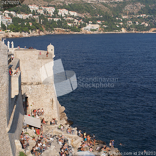 Image of Dubrovnik, august 2013, Croatia, fortification wall and bar