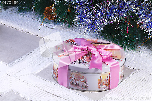 Image of New year's or Christmas gift in a nice box with the image of win