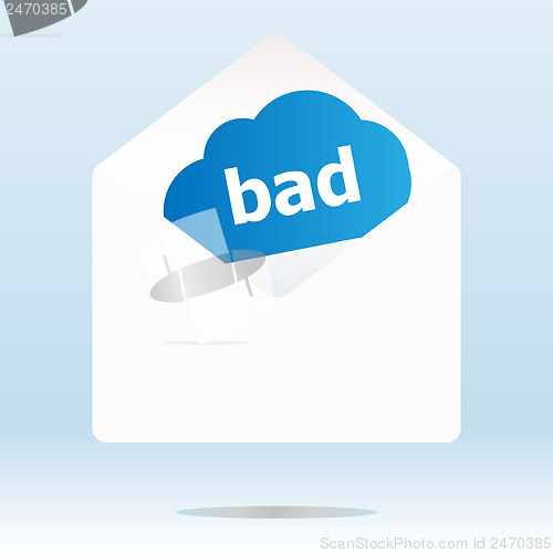 Image of bad word blue cloud on white mail envelope