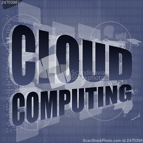 Image of cloud computing word on touch screen, modern virtual technology background