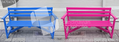 Image of Blue and pink bench