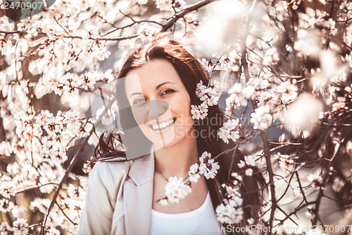 Image of Woman in spring garden