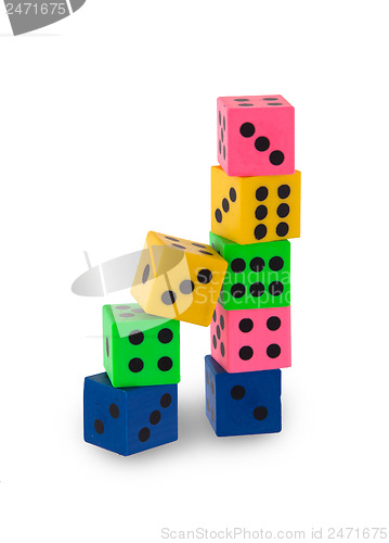 Image of Eight colorfull pensil erasers in the shape of dice