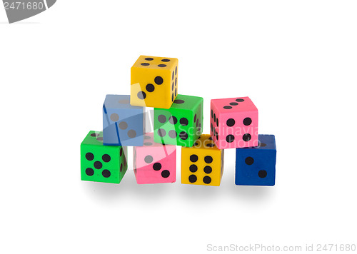 Image of Eight colorfull pensil erasers in the shape of dice