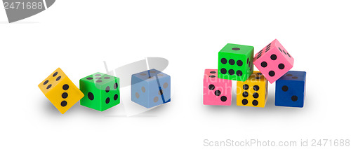 Image of Eight colorfull pensil erasers in the shape of dice