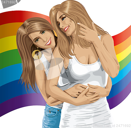 Image of Vector Women Gay Couple Looking on Camera