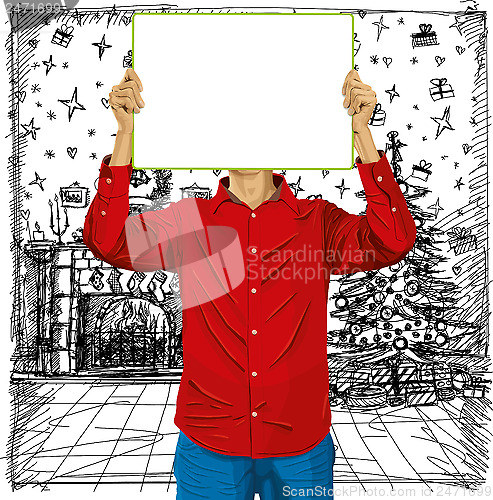 Image of Man With Write Board Against His Head
