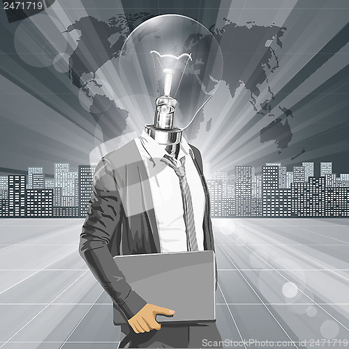 Image of Lamp Head Man With Laptop