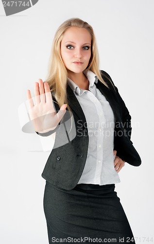 Image of lady making stop gesture