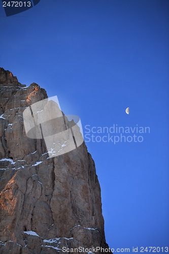 Image of Rocks at early morning and blue sky with moon