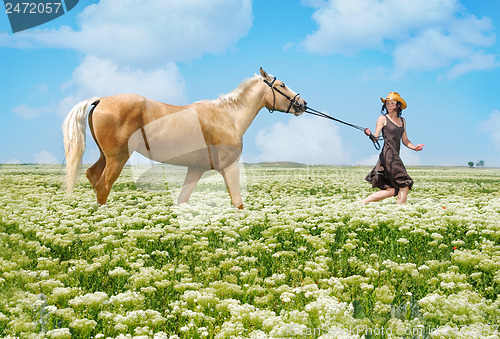 Image of Running woman and horse