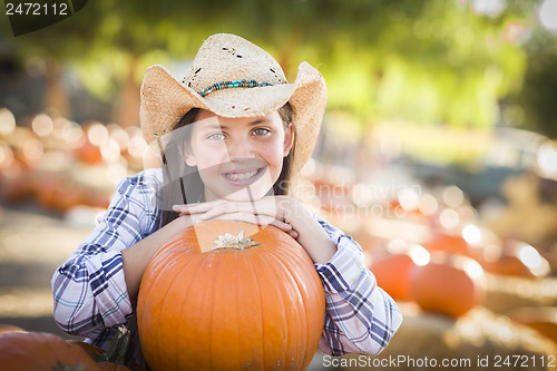 Image of Preteen Girl Portrait at the Pumpkin Patch
