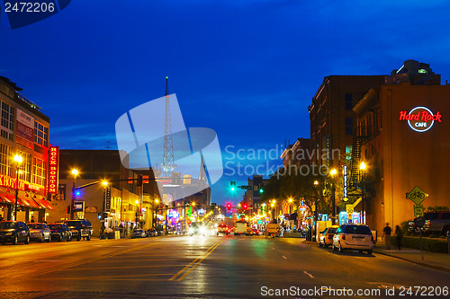 Image of Downtown Nashville cityscape in the evening