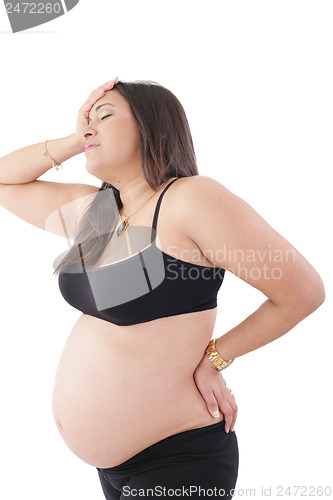 Image of Pregnant woman standing with headache