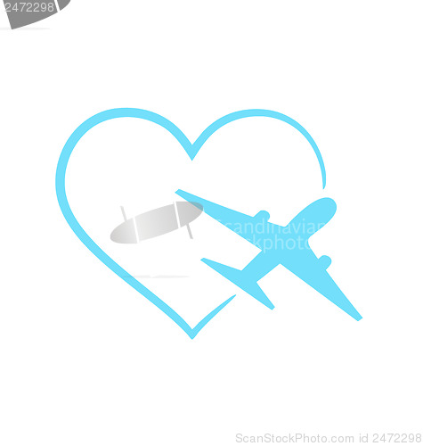 Image of Airplane symbol in shape heart isolated on white background