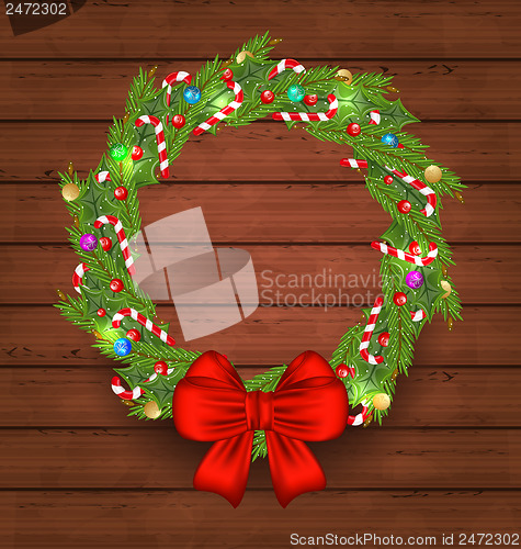 Image of Christmas holiday decoration on wooden background