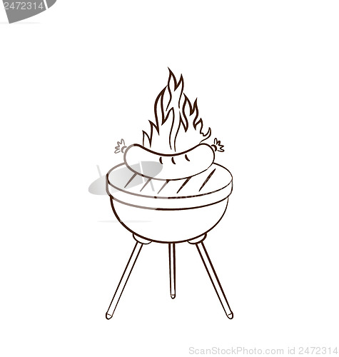 Image of Barbecue with sausage and flame