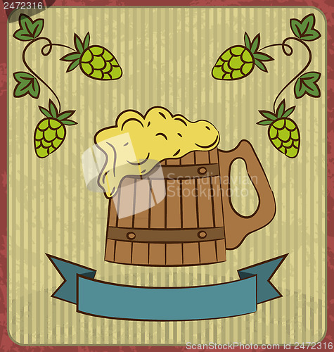 Image of Vintage card with wooden mug beer
