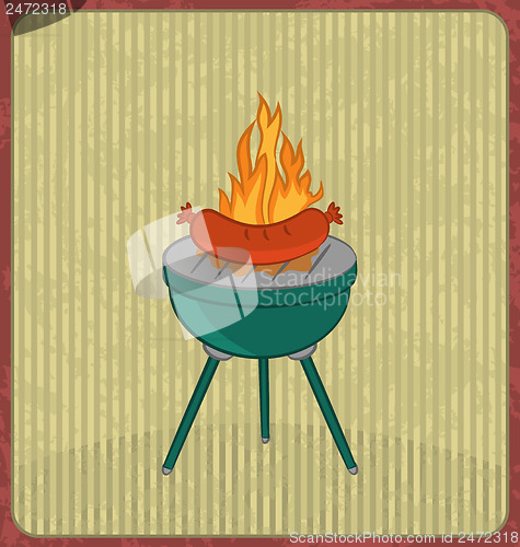 Image of Barbecue card with sausage and flame
