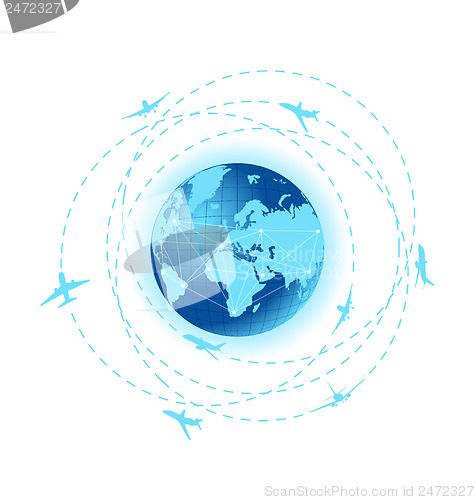 Image of Airplane lines with planet Earth