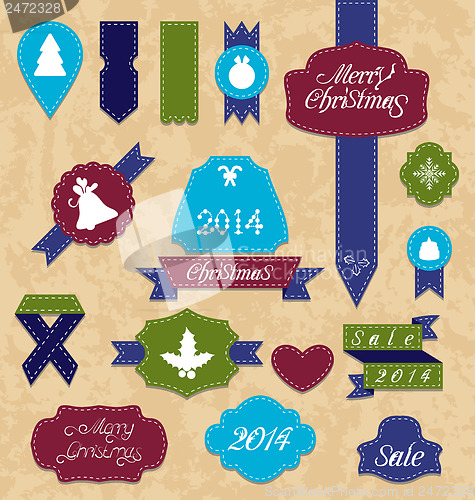 Image of Christmas set variation labels and ribbons