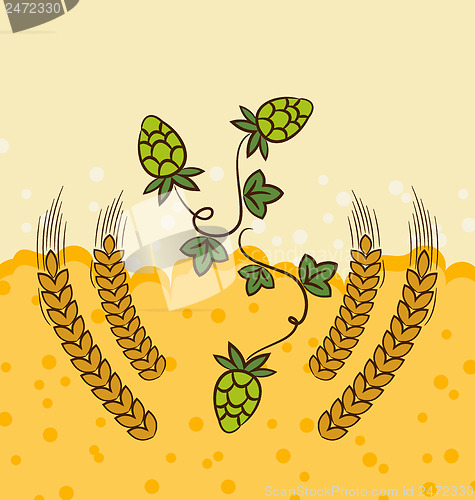 Image of Beer background with hop leaves and wheats