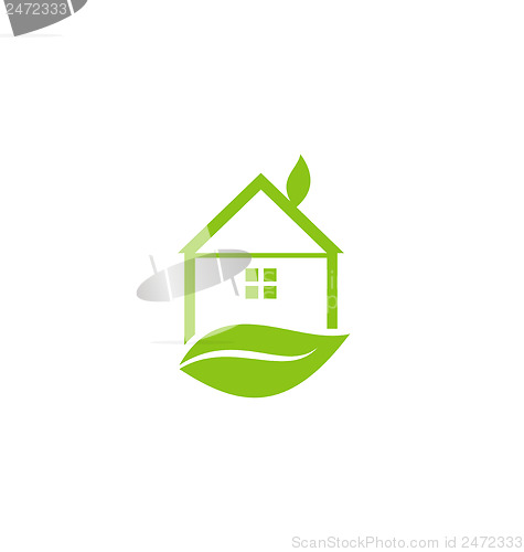 Image of Icon green house with leaf isolated on white background