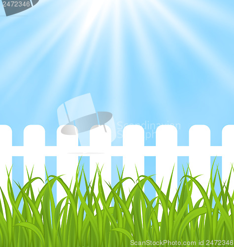 Image of Fresh green grass over wood fence background