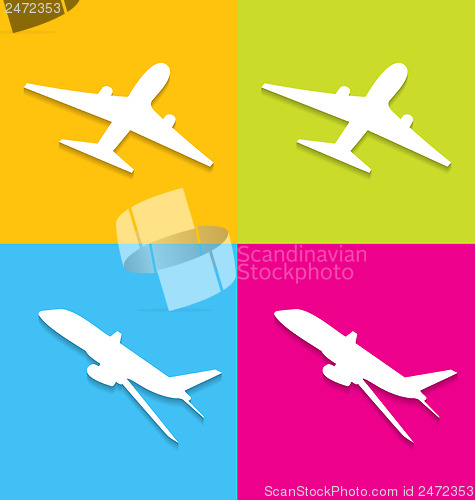 Image of Aircraft symbols isolated on colorful background