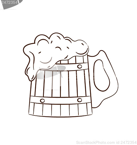 Image of Wooden mug with full beer isolated on white background